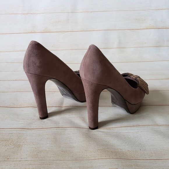 Nine West Memorie Suede Leather Round Toe Bow Platform Heels Pink Size 7 1/2M - Picture 7 of 16